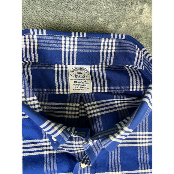Brooks Brothers 346 Plaid Button Down Shirt Blue White XXL Regular Excellent - Picture 6 of 10